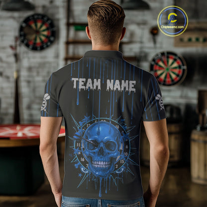 Custom Blue Dripping Horror Skull Dartboard Dart Men Polo Jerseys Dart Team Shirts NYN1758