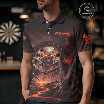 Lightning Orange Skeleton Dartboard Custom Mens Polo Dart Shirt Gifts For Dart Players NYN1764