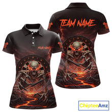 Load image into Gallery viewer, Lightning Orange Skeleton Dartboard Custom Women Polo Dart Shirt Gifts For Dart Players NYN1764