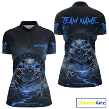 Load image into Gallery viewer, Lightning Blue Skeleton Dartboard Custom Women Quarter-Zip Dart Shirt Gifts For Dart Players NYN1766