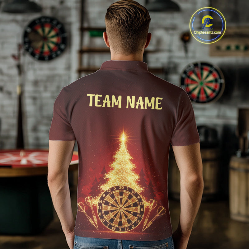 Red Snowflake Dartboard Christmas Custom Men Polo Dart Jerseys Xmas Dart League Shirt NYN2051