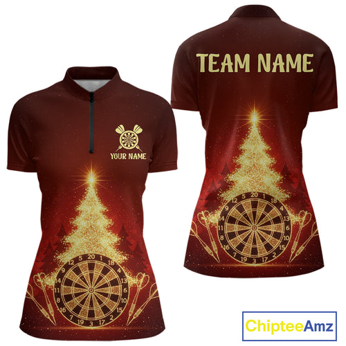 Red Snowflake Dartboard Christmas Custom Women Quarter-Zip Dart Jerseys Xmas Dart League Shirt NYN2051