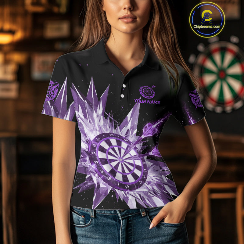 Purple Snow Ice Dartboard Women Darts Polo Shirt Custom Name & Team Xmas Dart League Shirt NYN2058
