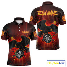 Load image into Gallery viewer, Red Flaming Eagle Dartboard Men Darts Polo Shirt Custom Name &amp; Team Dart League Shirt NYN2060