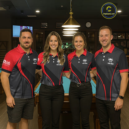 Black And Red Human Play Pool 8 Ball Men's Billiard Shirt Custom Billiard Team League Attire NYN2556