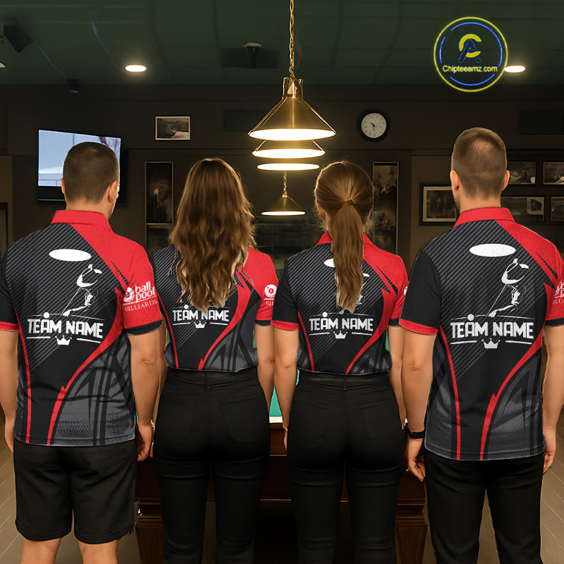 Black And Red Human Play Pool 8 Ball Men's Billiard Shirt Custom Billiard Team League Attire NYN2556