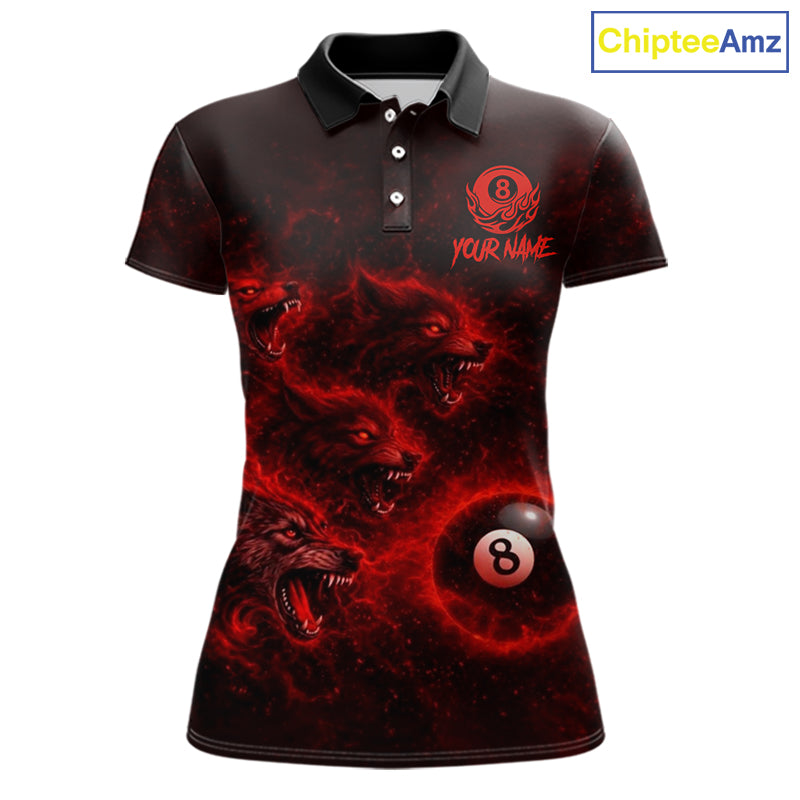 Horror Wolfs Red Flames Smoke Pool 8 Ball Women's Billiard Shirt Custom Ball Billiard Team Attire NYN2562