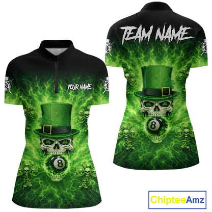 Flaming Shamrock Skull Pool 8 Ball Women's Billiard Shirt Custom St Patrick's Day Billiard Team Attire NYN2561