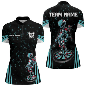 Custom Turquoise Alien And Dartboards Dart Shirts For Women, Dart Jerseys NYN0027
