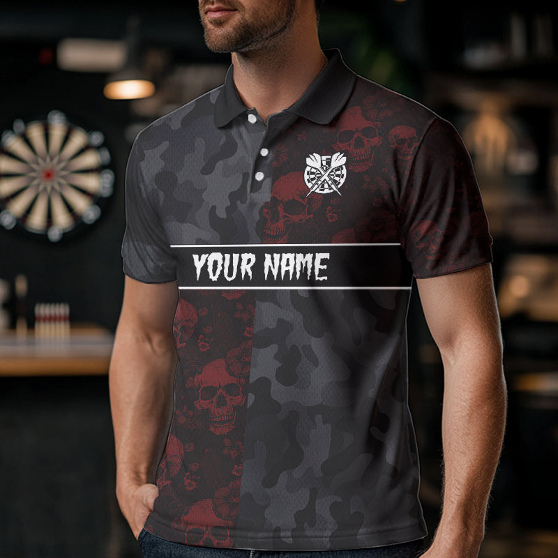 Red Rose Skulls And Dartboard Style Dart Shirts For Men, Custom Dart Jerseys NYN0028