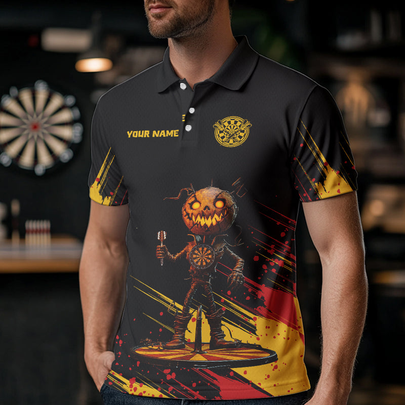 Custom Black-Yellow Pumpkins Funny Halloween Dart Shirts For Men Dart Tournament Jerseys NYN0030
