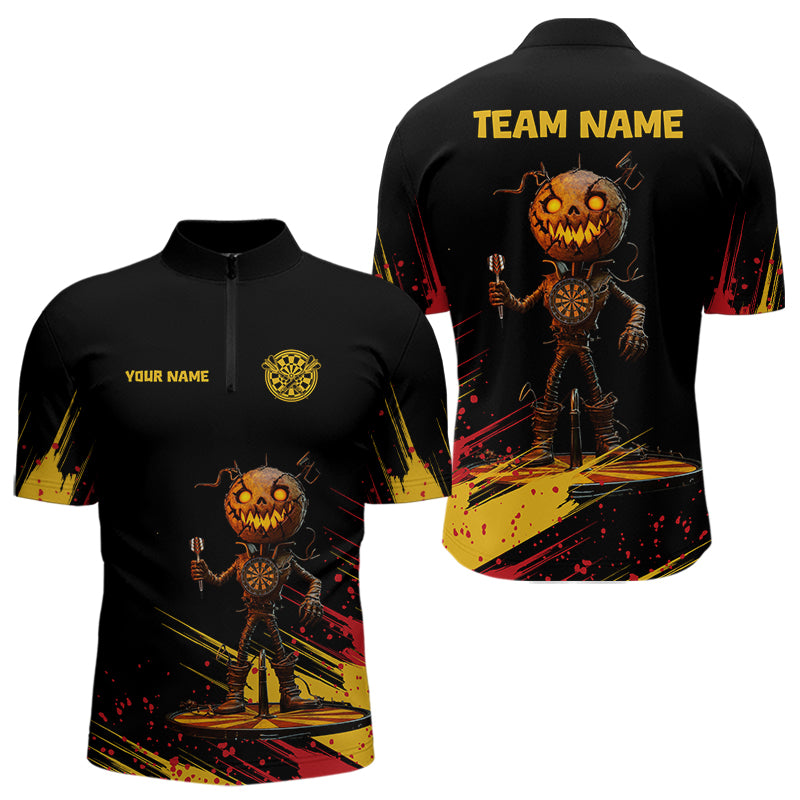 Custom Black-Yellow Pumpkins Funny Halloween Dart Shirts For Men Dart Tournament Jerseys NYN0030