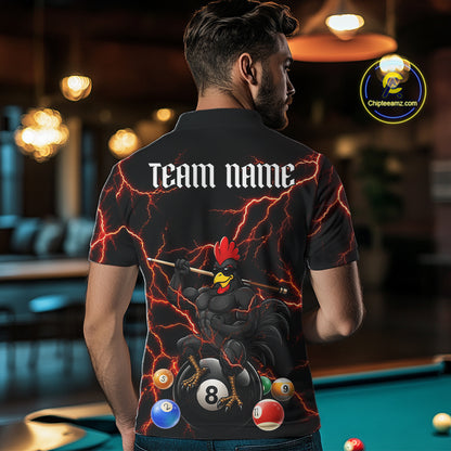 Funny Rooster 8 Ball Billiard Shirt For Men Custom Thunder Red Billiard Pool Shirt, Billiard Attire NYN3145