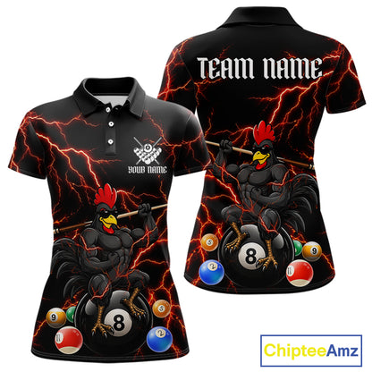 Funny Rooster 8 Ball Billiard Shirt For Women Custom Thunder Red Billiard Pool Shirt, Billiard Attire NYN3145