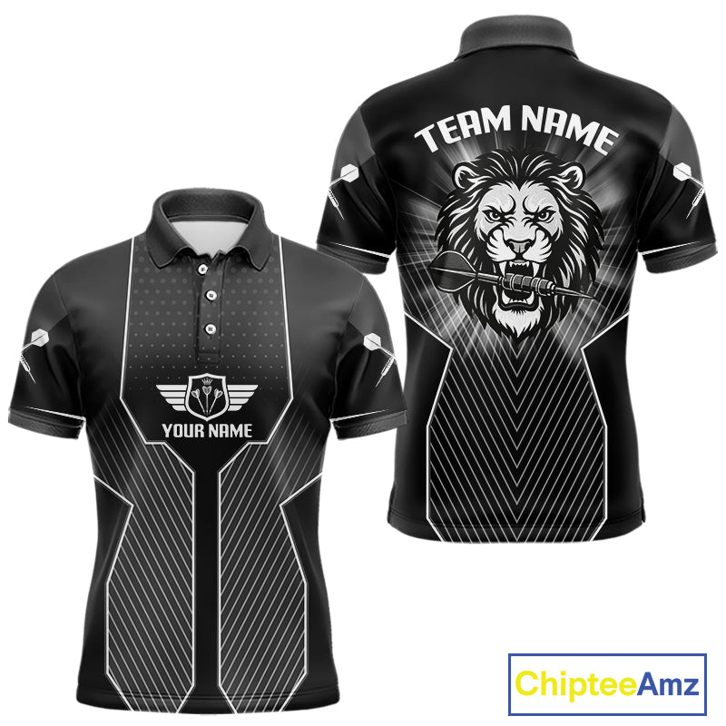 Dart Arrow & Lion Head Black Darts Shirt For Men - Custom Team & Player Name NYN0362