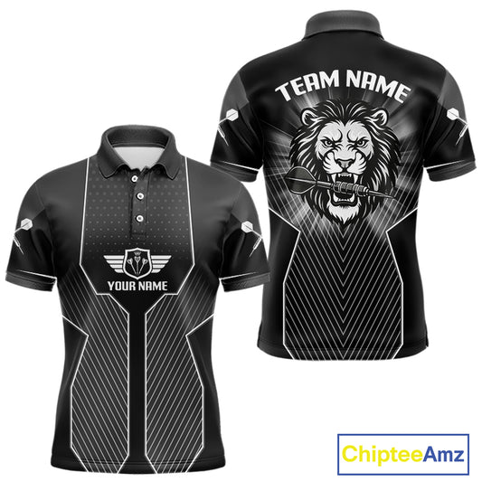 Dart Arrow & Lion Head Black Darts Shirt For Men - Custom Team & Player Name NYN0362