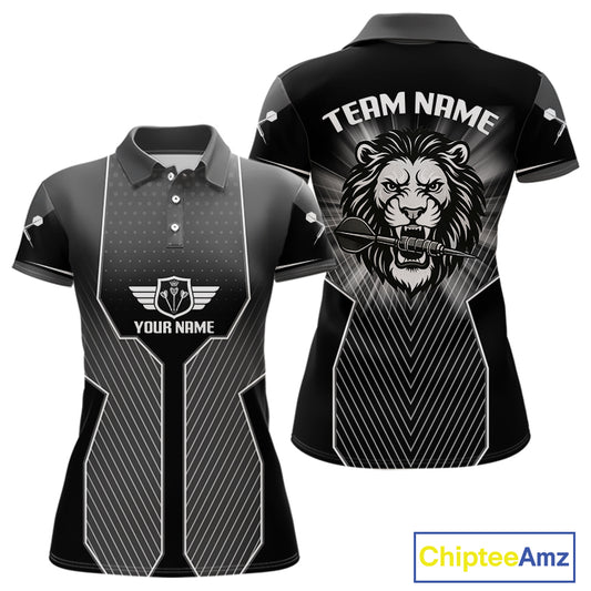 Dart Arrow & Lion Head Black Darts Shirt For Women - Custom Team & Player Name NYN0362