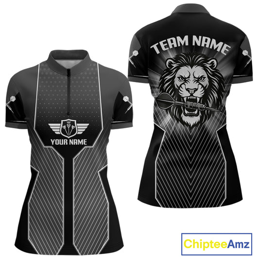 Dart Arrow & Lion Head Black Darts Shirt For Women - Custom Team & Player Name NYN0362