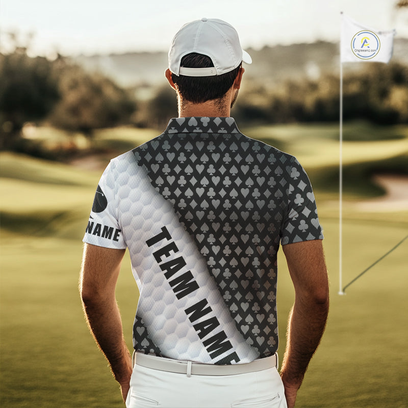 Mens Grey Poker Golf Shirt Custom Poker White Golf Ball Polo, Golf Team Outfits For Golfers NYN3332