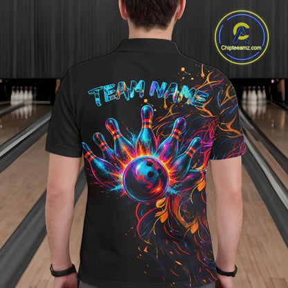 Male bowler wearing Funny Lion Colorful Splatter bowling jersey custom team bowling apparel