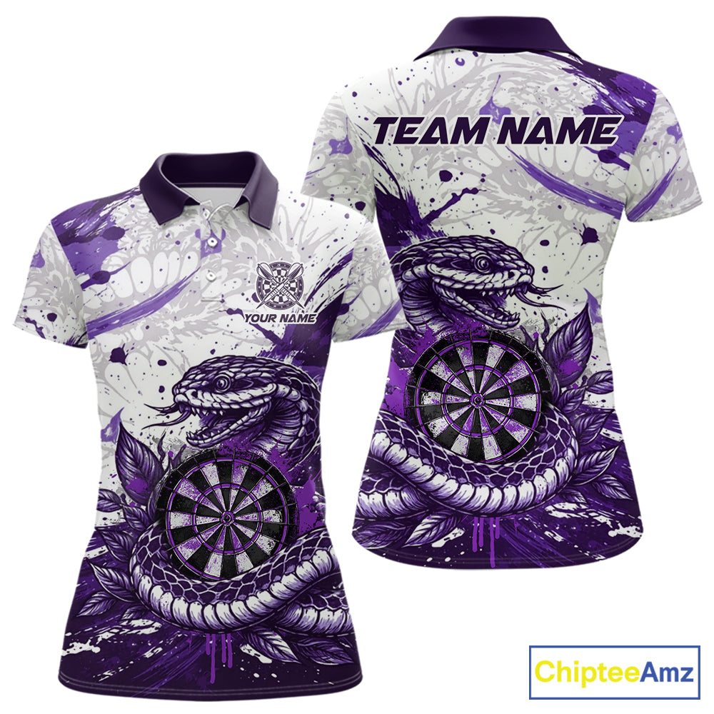 Custom White And Purple Splatter Cobra Dartboard Women Darts Polo Shirts Grunge Dart Jerseys NYN2270