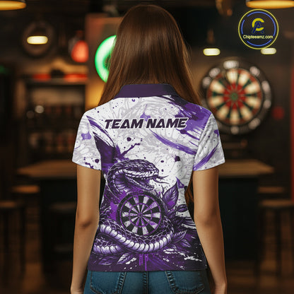 Custom White And Purple Splatter Cobra Dartboard Women Darts Polo Shirts Grunge Dart Jerseys NYN2270