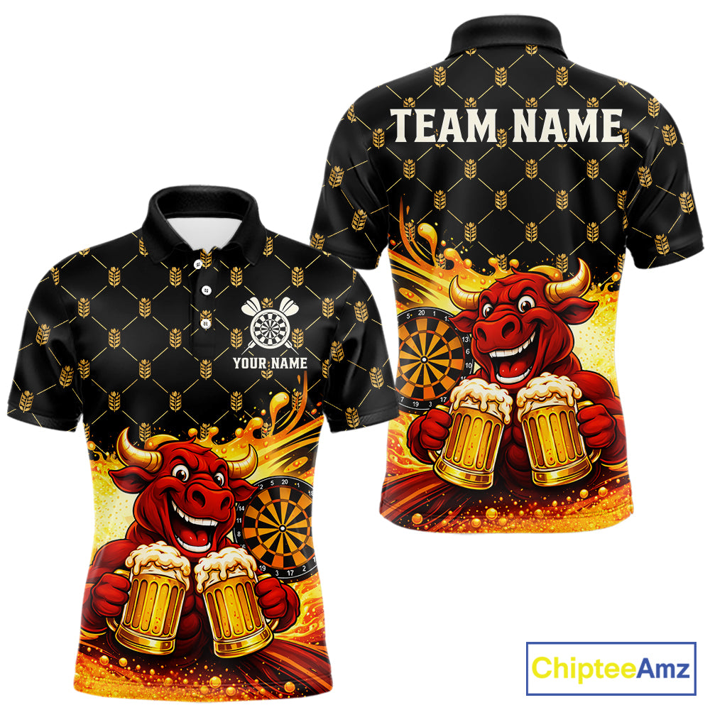 Bull & Cheer Beers Dartboard Custom Funny Darts Polo Shirts Men Dart Team Jerseys | Black NYN2272