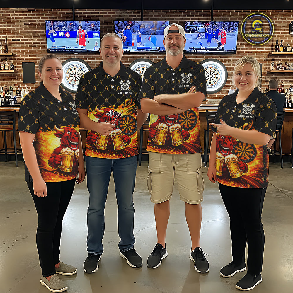 Bull & Cheer Beers Dartboard Custom Funny Darts Quarter-Zip Shirts Men Dart Team Jerseys | Black NYN2272