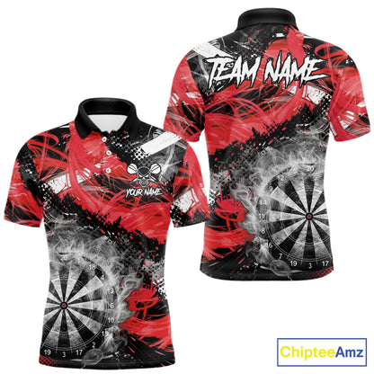 Red & Grey Smokes Dartboard Custom Men Darts Polo Shirts Grunge Dart League Jerseys NYN2279