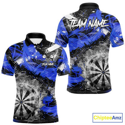 Blue & Grey Smokes Dartboard Custom Men Darts Polo Shirts Grunge Dart League Jerseys NYN2280