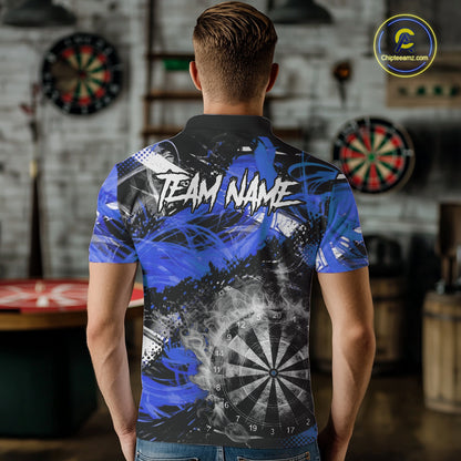 Blue & Grey Smokes Dartboard Custom Men Darts Polo Shirts Grunge Dart League Jerseys NYN2280