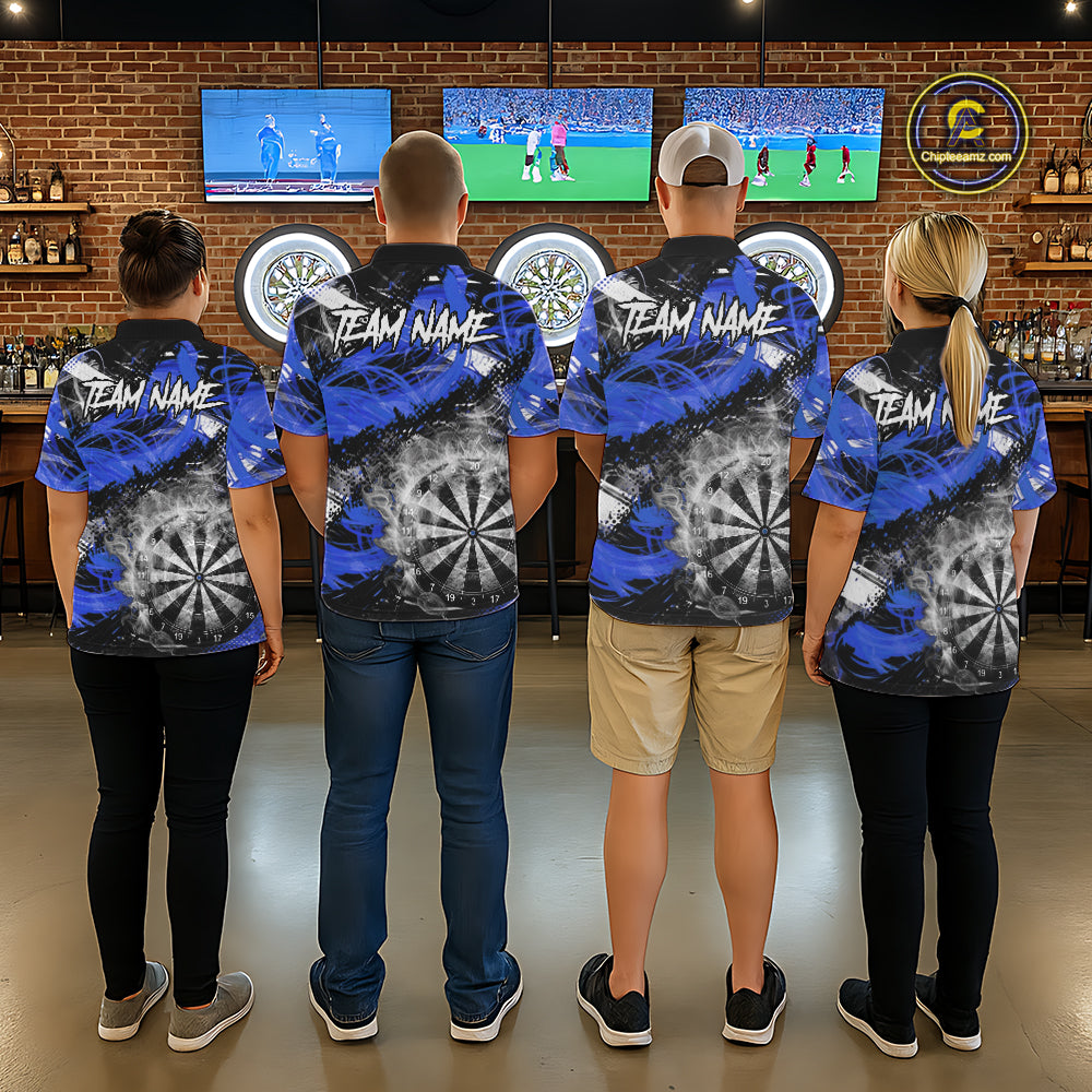 Blue & Grey Smokes Dartboard Custom Men Darts Polo Shirts Grunge Dart League Jerseys NYN2280