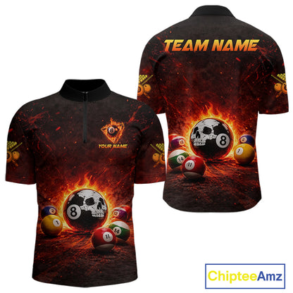 Fire Flame Grunge Pool Ball 3D Billiard Shirt For Men Personalized Skull 8 Ball Billiard Gifts NYN2568