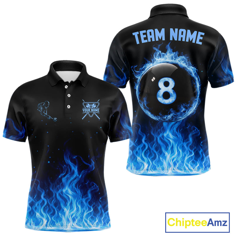 Custom Blue Flaming Pool 8 Ball Billiard Shirt For Men Personalized 3D Ball Billiard Attire Gifts NYN2570