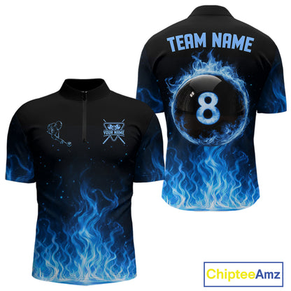 Custom Blue Flaming Pool 8 Ball Billiard Shirt For Men Personalized 3D Ball Billiard Attire Gifts NYN2570