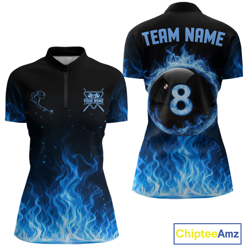 Custom Blue Flaming Pool 8 Ball Billiard Shirt For Men Personalized 3D Ball Billiard Attire Gifts NYN2570