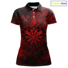Load image into Gallery viewer, Red Grunge Roses Heart Dartboard Women Darts Valentine Shirt Custom Dart Polo Couple Gifts NYN2573