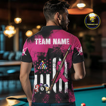 Load image into Gallery viewer, Pink Ribbon Grunge US Flag Patriotic Men Billiard Shirts Custom Breast Cancer Billiard Jerseys  NYN2943