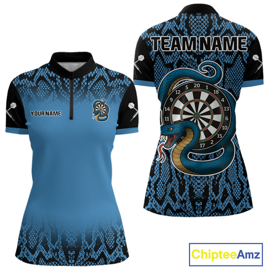 Navy Snake & Reptile Skin With Striking Dartboard Darts Shirt For Women - Custom Name NYN0372