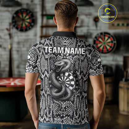 Grey Snake & Reptile Skin With Striking Dartboard Darts Shirt For Men - Custom Team Name NYN0374