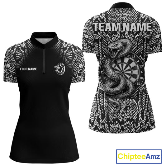 Grey Snake & Reptile Skin With Striking Dartboard Darts Shirt For Women - Custom Team Name NYN0374