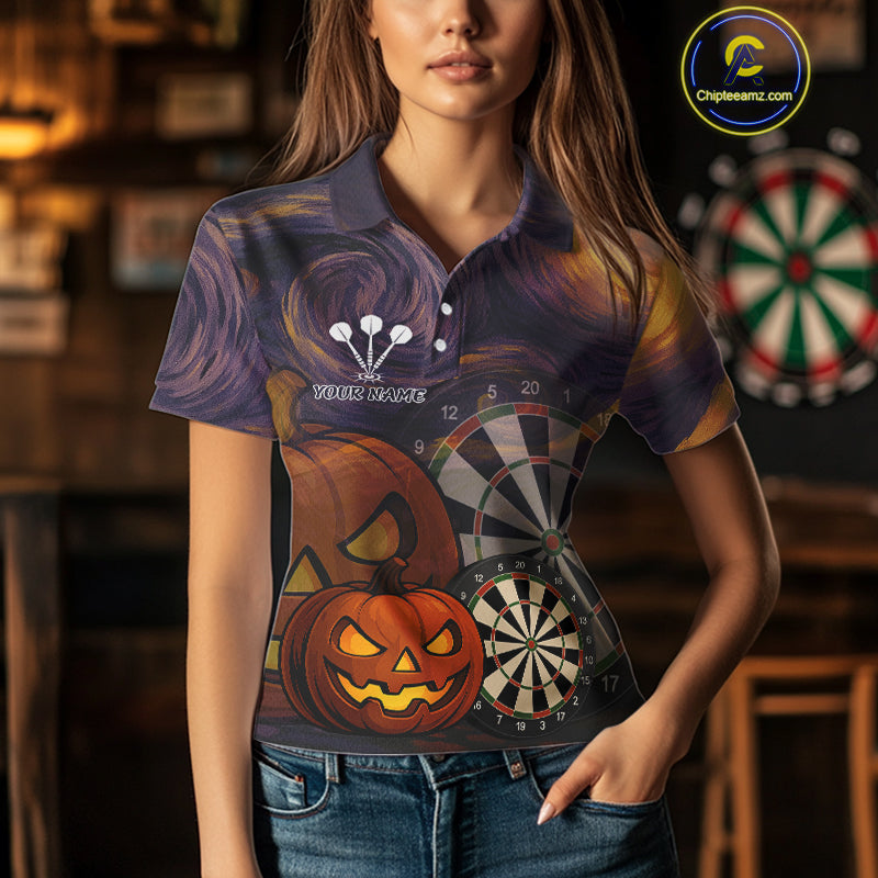 Pumpkin Dartboard 3D Custom Halloween Funny Darts Polo Jerseys For Women, Darts Shirt NYN0831