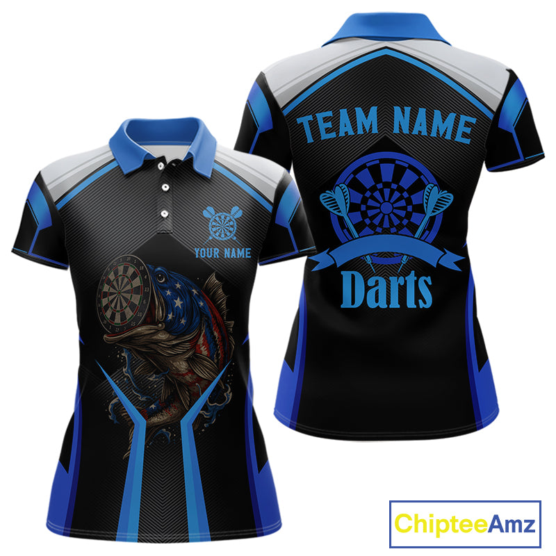 Custom Black Blue Bass Funny Dart Polo Shirt For Women Dart Team Sport Jerseys NYN1528