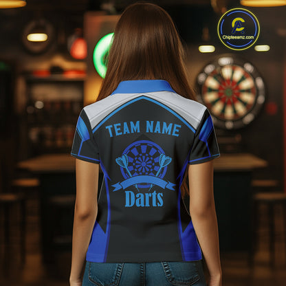 Custom Black Blue Bass Funny Dart Polo Shirt For Women Dart Team Sport Jerseys NYN1528