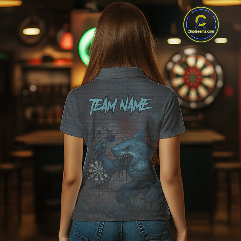Custom Blue Dripping Shark Grunge Dartboard Funny Dart Men Polo Shirt Graffiti Dart Jerseys NYN1784
