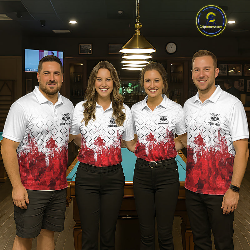 Red Splatter Paint 8 Ball Billiard League Shirts For Men Custom Name Billiard Team Jerseys NYN2287