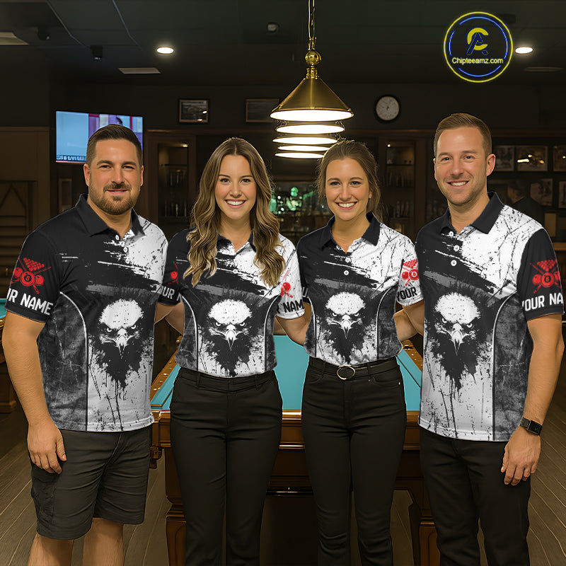 Red Grunge Skull 8 Ball Billiard Shirts For Men Custom Name Pool Billiard Team Jerseys NYN2288