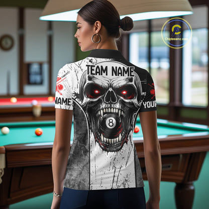 Red Grunge Skull 8 Ball Billiard Shirts For Women Custom Name Pool Billiard Team Jerseys NYN2288