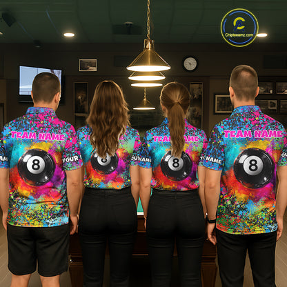Colorful Splatter 8 Ball Pool Billiard Shirts For Men Custom Name Billiard Team Jerseys NYN2294