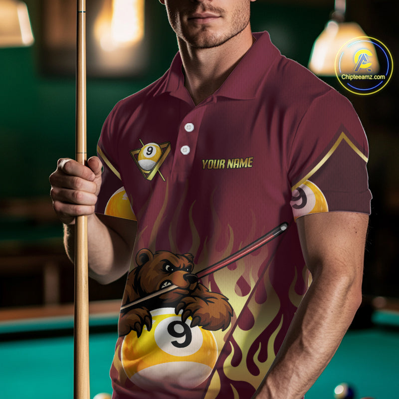 Bear & Pool 9 Ball Funny Billiard Shirts For Men Custom Name Billiard Team Jerseys NYN2296